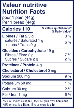 Valeur nutritive Pains à salade ronds au blé entier